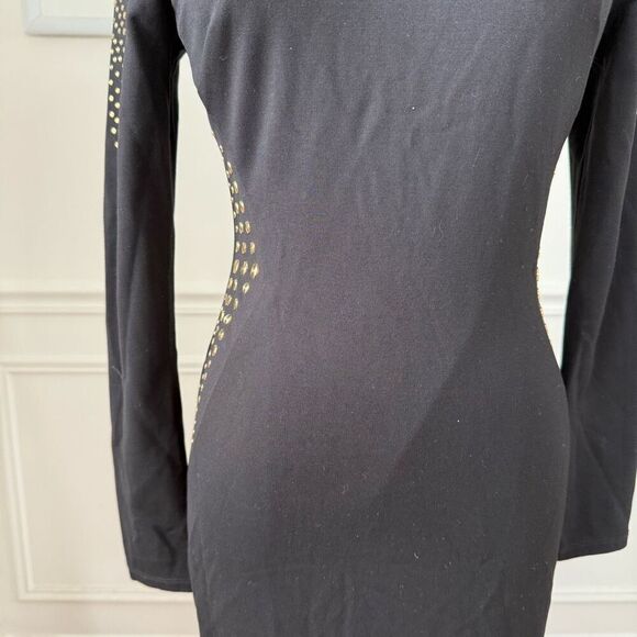 Cache Gold Stud Sheath Dress Long Sleeve LBD Dress 6 - Picture 3 of 8
